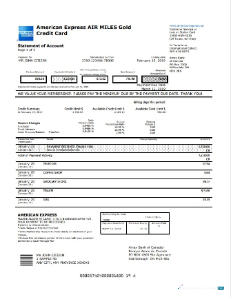 Download Canada American Express Air Miles gold credit card account statement word